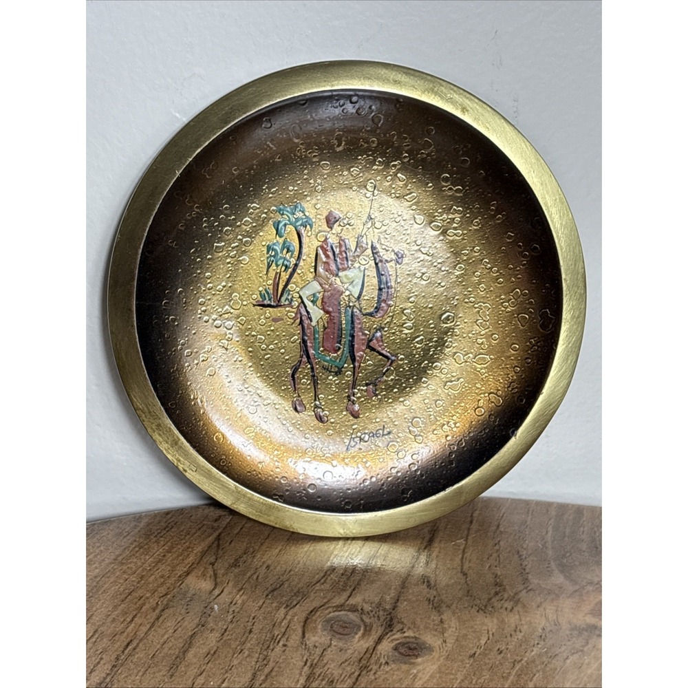 Vintage Dayagi Israel Enamel Art Plaque Wall Hanging Camel 5.5"
